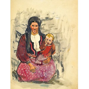 Ludwik MACIĄG (1920-2007), Siedząca kobieta z dzieckiem na ręku