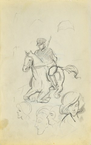 Stanisław ŻURAWSKI (1889-1976), Mężczyzna na koniu i szkice głów