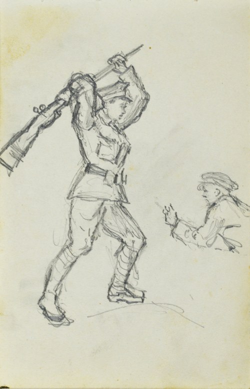Józef PIENIĄŻEK (1888-1953), Szkice postaci żołnierzy 17 x 10,8 cm