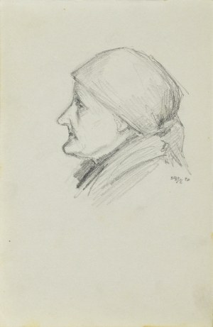 Józef PIENIĄŻEK (1888-1953), Studium głowy wiejskiej kobiety w ujęciu z profilu, 1920