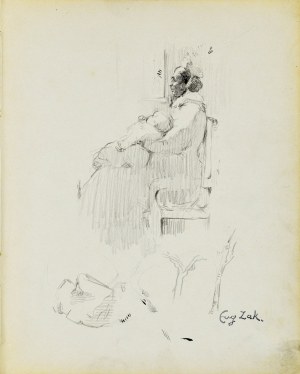 Eugeniusz ZAK (1887-1926), Stara kobieta z niemowlęciem - w pociągu relacji Chiasso - Mediolan