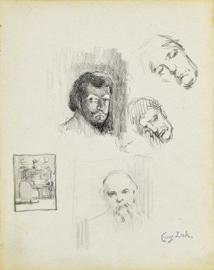 Eugeniusz ZAK (1887-1926), Portret młodego mężczyzny, studia głów męskich, szkic wnętrza