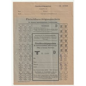 WIELKOPOLSKA, POZNAŃ. An unfilled blank of a meat card for the German population of the so-called Wartheland