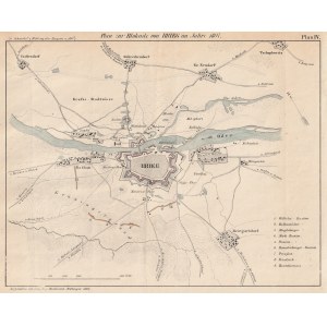 BRZEG. Plan für die Belagerung der Festung Brest durch bayerische Truppen, die an der Seite Napoleons kämpfen, im Januar 1807, die mit der Einnahme der Festung endet