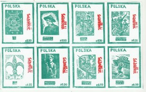 75 YEARS OF POLISH SCOUTING. 2 blocks (green and brown): H. Mruk, M. Guć:..., pp. 130-150; dimensions 50x65 mm, all in bdb condition. The so-called black series of Szczecin from the series of Poles fighting on the fronts of World War II.