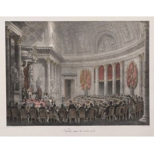 NAPOLEON BONAPARTE. Napoleon accepts the iron crown (coronation as King of Italy on March 17, 1805 in Milan); drawn by Jean Victor Adam, lettered by C.E.P. Motte, Paris 1822-1826