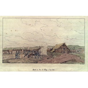 WYPRAWA NA MOSKWĘ 1812. Epizod w obozie wojskowym; lit. kolor., ryt. Albrecht Adam, Monachium 1827