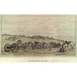 WYPRAWA NA MOSKWĘ 1812. Wojska na brzegu Niemna; lit. kolor., Monachium 1827