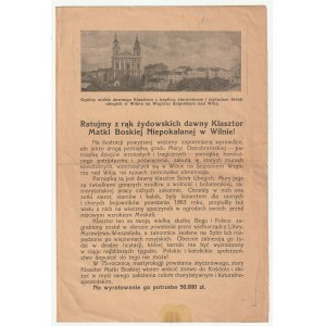 JUDAICA - Wilno. Ratujmy z rąk żydowskich dawny Klasztor Matki Boskiej Niepokalanej w Wilnie!