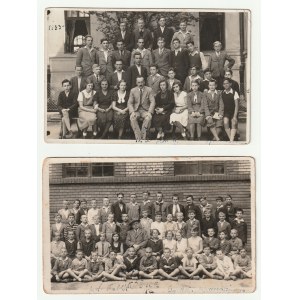 JUDAICA - Koszyce. Dwie fot. zbiorowe w formie pocztówek, pokazujące uczniów i nauczycieli klasy IVa miejscowego żydowskiego gimnazjum z lat 1933-1934