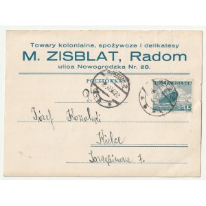 JUDAICA - Radom, Kielce. Firmenpostkarte der Handelsgesellschaft M. Zisblatt in Radom. Zisblatt