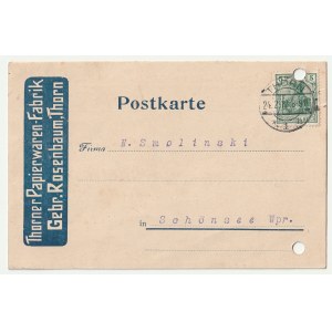 JUDAICA - Toruń, Kowalewo Pomorskie. Firmowa kartka pocztowa toruńskiej firmy „Thorner Papierwaren-Fabrik Gebr. Rosenbaum”
