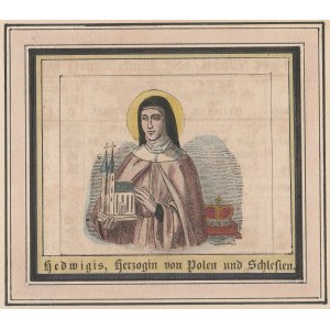 JADWIGA SILESIA. Porträt, zweite Hälfte des 19. Jahrhunderts; verso aufgeklebte Biographie des Heiligen