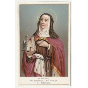 SAINT JADWIGA OF SLLESIA. Portrait, early 20th century, color print, on verso a prayer to Saint Hedwig in French.