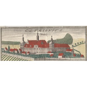 TRZEBNICA. Panorama miasta z klasztorem Św. Jadwigi; rys. F. B. Werner