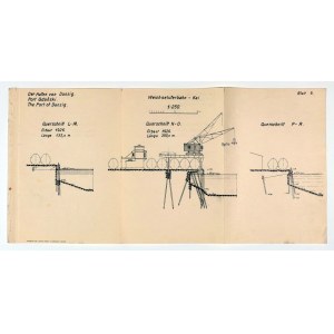 GDAŃSKI PORT. 10 Blätter in polnischer, englischer und deutscher Sprache mit Plänen und Querschnitten des Danziger Hafens, beschriftet und umbrochen von R. Gorschalky, Gdańsk, 1920er Jahre.