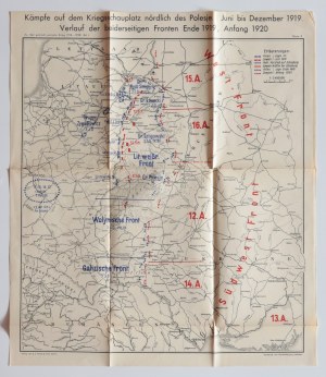 WOJNA polsko-bolszewicka. Mapa przedstawiająca przebieg działań zbrojnych na froncie polsko-bolszewickim od czerwca 1919 do początku 1920 r.