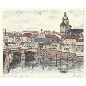 GORZÓW WIELKOPOLSKI. Widok miasta z Mostem Staromiejskim; R. Adler (1907-1977), okres międzywojenny