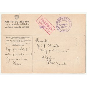 Postcard from an internment camp in Switzerland. Postcard sent in August 1942 to interned Captain Andrzej Potoczek