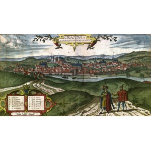 KRAKOW. Panorama der Stadt von Süden; entnommen aus: Civitates Orbis Terrarum, comp. Georg Braun und Frans Hogenberg, herausgegeben von Abraham Hogenberg, Köln 1617