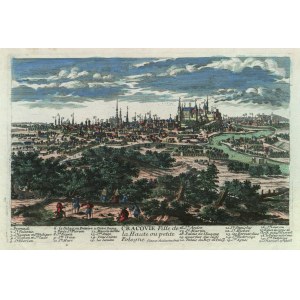 KRAKÓW. Panorama miasta; ok. 1692, ryt. Pierre-Alexandre Aveline (1702-1760)