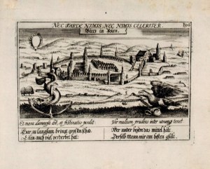 BIECZ. Panorama miasta; pochodzi z: Meissner, Daniel, Thesaurus Philopoliticus, wyd. Eberhard Kieser, Frankfurt nad Menem, 1621-1631