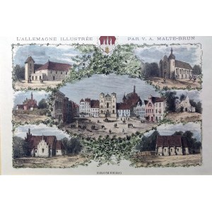 BYDGOSZCZ. Ansichten von Kirchen und anderen städtischen Gebäuden in 7 Abschnitten; ryt. Navellier und Marie, Zeichnung von Hubert Clerget