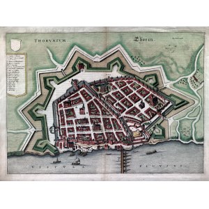 TORUŃ. Perspektywiczny plan miasta od strony Wisły; wyd. J. Janssonius, 1657; pochodzi z: Theatrum urbium, Amsterdam 1657