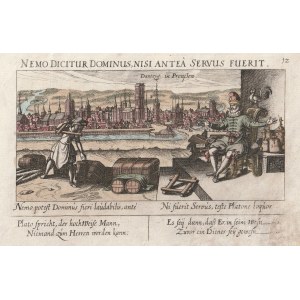 GDAŃSK. Panorama der Stadt von Nordwesten, mit Figurenstaffage; entnommen aus: Meissner, Daniel, Sciographia Cosmica
