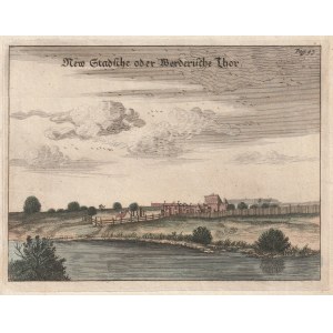 GDAŃSK. Brama Nowego Miasta, z G.R. Curicke, Der Stadt Dantzig..., G. Janssonius, Amsterdam-Gdańsk 1688; miedz. kolor.