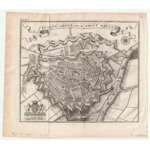 GDAŃSK. Plan Gdańska w 1734 r.; pochodzi z: T. Salmon, Hedendaagsche Historie, of tegenwoordige..., wyd. I. Tirion, Amsterdam 1734; miedz. cz.-b.