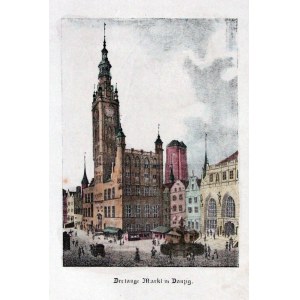 GDAŃSK. Ratusz i fragment Długiego Targu, anonim, ok. 1830; lit. kolor.