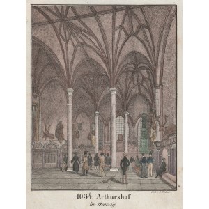 GDAŃSK. Giełda w Dworze Artusa, lit. A. Richter, ok. 1840; lit. kolor.