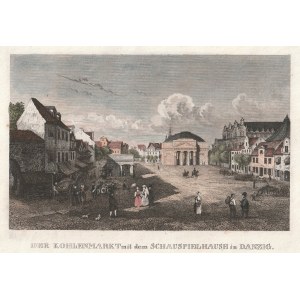 GDAŃSK. Der Kohlenmarkt mit dem Stadttheater und dem Großen Zeughaus, anonym, um 1840; Stahl, Farbe.