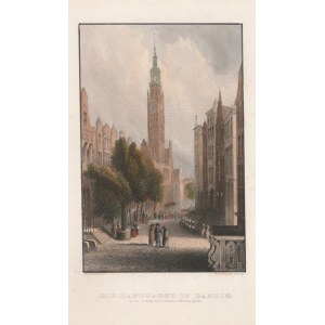 GDAŃSK. Ulica Długa z widokiem na wieżę ratusza, ryt. A. H. Payne według rys. B. Petersa, pochodzi z: T. von Kolbe, W. Cornelius, Wanderungen…, 1841; stal. kolor.