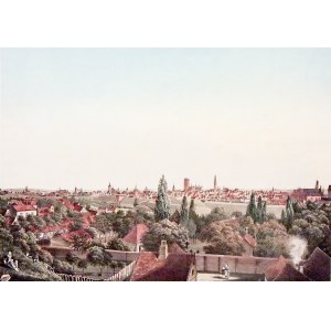 GDAŃSK. Stadtansicht; Zeichnung von Wüsteneck, beschriftet von F. Sala &amp; Co., Berlin, ca. 1850; Farbbeschriftung.