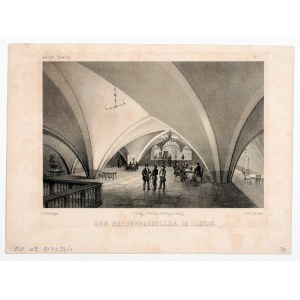GDAŃSK. Wnętrze restauracji Rathsweinkeller, lit. J. Greth… Gdańsk 1857; lit. tonowana