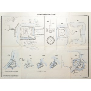 GDAŃSK. vistula - plan of fortress from 1563, 1577, 1585, 1626, 1633, 1639, 1652, 1673; from: G. Köhler, Geschichte Der Festungen Danzig... 1893; on verso signboard and seal; lettered bicolor