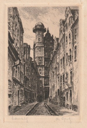 GDAŃSK. Widok Staromiejskiej uliczki, wykon. Maurice Berg, (1865-1920), ok. 1893; akf. cz.-b.