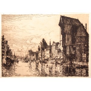 GDAŃSK - Długie Pobrzeże with Crane, B. Hellingrath, edition of 125 copies, ca. 1920; signed by the author at the bottom (on the plate); aquaf. sepia