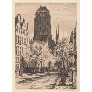 GDAŃSK. Piwna-Straße mit Marienkirche, B. Hellingrath, Auflage von 125 Exemplaren, ca. 1920; unten (auf Tafel) vom Autor signiert; Aquatinta sepia