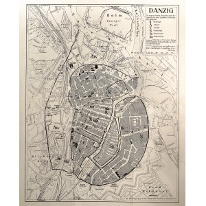 GDAŃSK. Plan von Danzig im Jahr 1954; entnommen aus: W. Stephan, Danzig. Gründung und Straßennamen, Marburg 1954; Druck ch.-b.