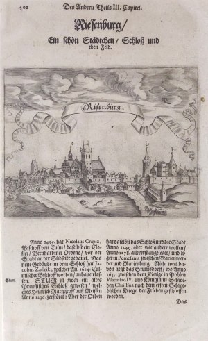 PRABUTY (Kwidzyn district). Panorama of the town; taken from: Hartknoch, Krzysztof, Alt- und Neues Preussen Oder Preussischer Historien..., Frankfurt-Lipsk-Królewiec 1684; miedz. cz.-b.
