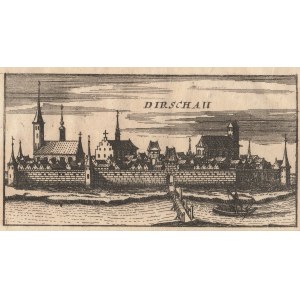 TCZEW. Panorama miasta, pochodzi z dzieła Germanusa Adlerholda, Das höchst-gepriesene Preußen…, wyd. Johann Buggel, 1704; miedz. cz.-b.