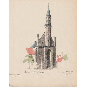 TCZEW. Kirche St. Stanislaus Kostka (ehemals evangelisch); H. Kalnicke (?), druk. Engel &amp; Co., 1858; verso undatierter Eigentumsstempel; Farbgalvanographie.