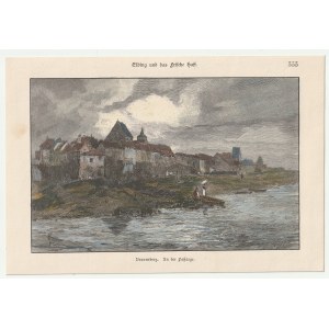 BRANIEWO. View of the city from the Pasłęka River, eng. A. Closs according to a drawing by G. Schönleber, ca. 1880; inscription at top: Elbing und das Frische Haff; wood. st. color.