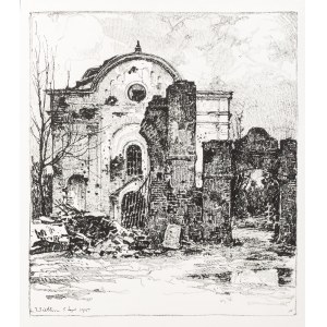 WIETLIN. Die abgerissene Kirche, aufgenommen von: Kasimir, Luigi, Galizien 1915...; 1915; Brief fb. auf japanischem Seidenpapier