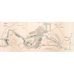GDAŃSK. Plan portu gdańskiego z zaznaczonym konturem fortyfikacji miejskich, anonim, 1914; lit. dwubarwna