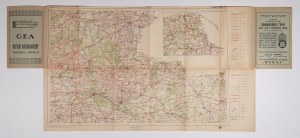 GDAŃSK, BYDGOSZCZ. Mapa samochodowa północno-zachodniej Polski, z mapką Wolnego Miasta Gdańska; 1 : 400 000, wyd. GEA, 1928