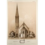 OTMUCHÓW. 2 plates with views and sections of the Protestant church; lettered by Stüler and Loeillot according to a drawing by Wex, 1865; lettered toned